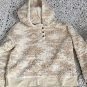 Cozy Sonoma Henley Sherpa Cream and Tan Southwestern Geometric Women's Hoodie